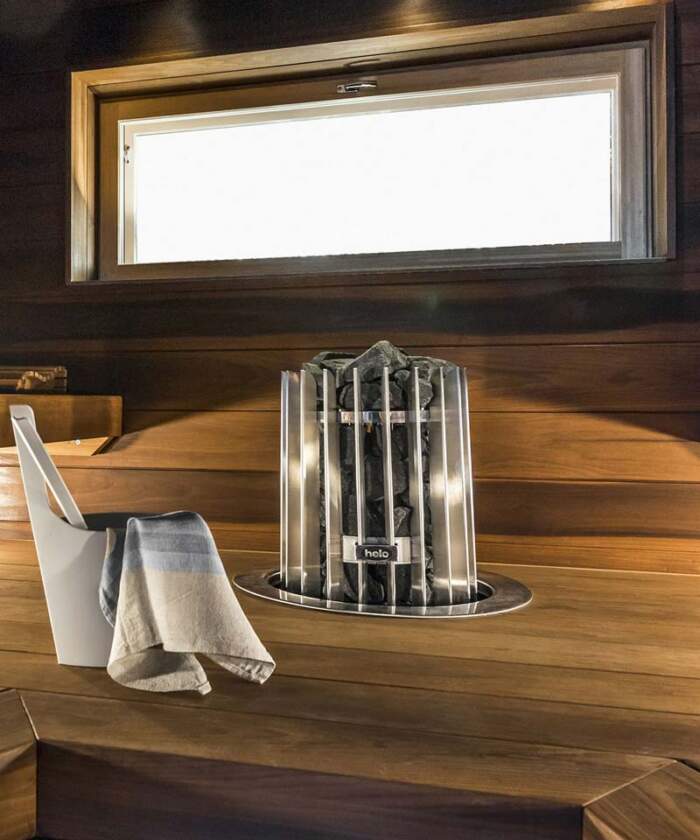 Helo Rocher countersunk in sauna floor