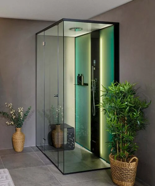 Tylo Pixel Stool in steam shower