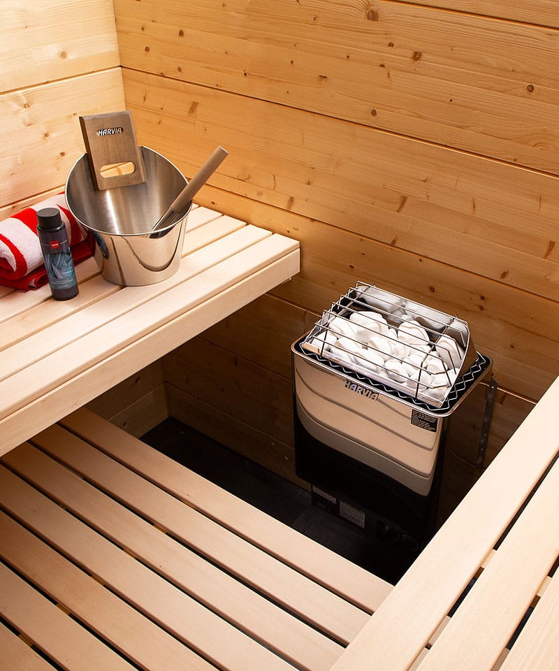Harvia Olympus Interior Detail with Sauna Heater