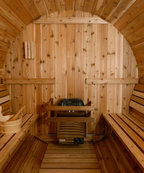 Almost Heaven Audra Barrel Sauna Interior Detail w/ No Window