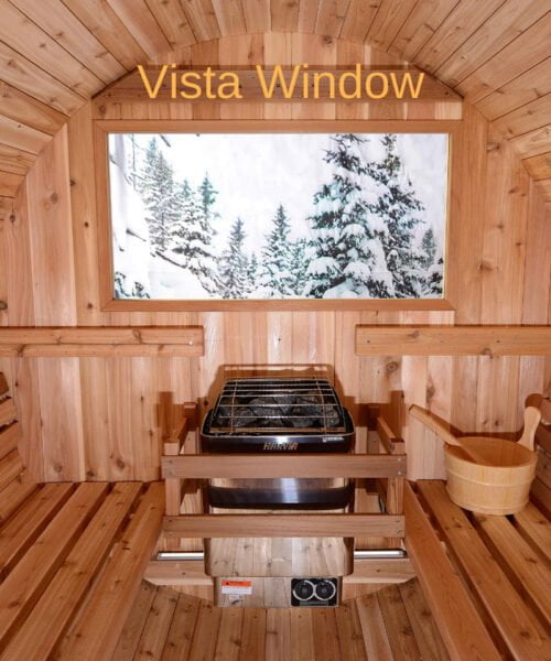 Almost Heaven Audra Barrel Sauna Interior Detail w/ Vista Window