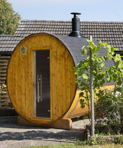 Harvia Kammi Barrel Sauna with chimney