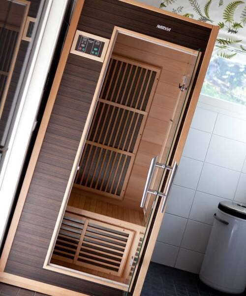 Harvia Radiant 1 Person infrared sauna bathroom installation