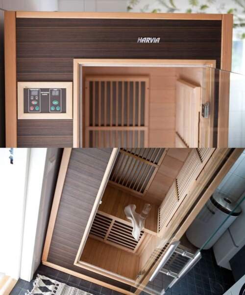 Harvia Radiant 1 Person infrared sauna bathroom installation detail