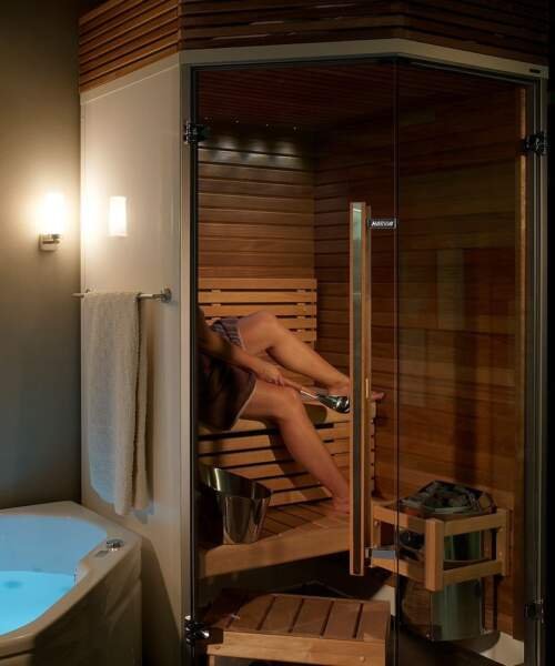 Harvia Sirius Corner Sauna bathroom installation