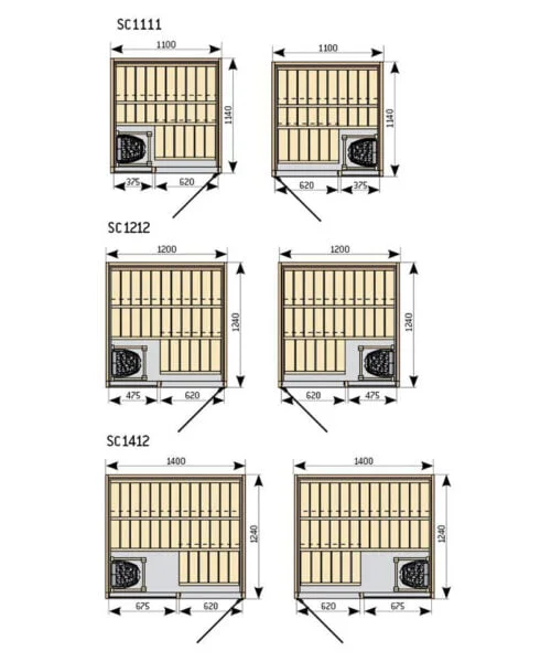 Harvia Sirius Square layout options diagram