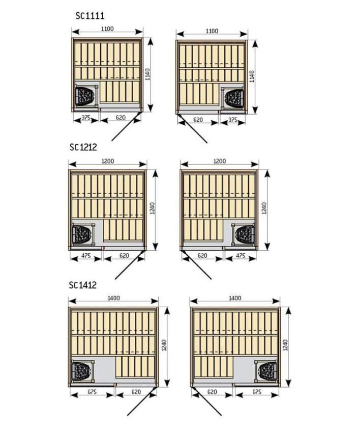 Harvia Sirius Square layout options diagram