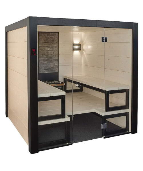 Harvia Solide Indoor Glass Front Modern Sauna Cabin Spruce