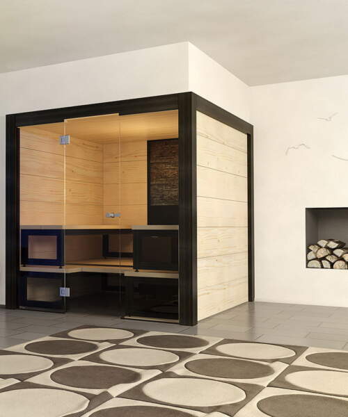 Harvia Solide Indoor Glass Front Sauna home installation