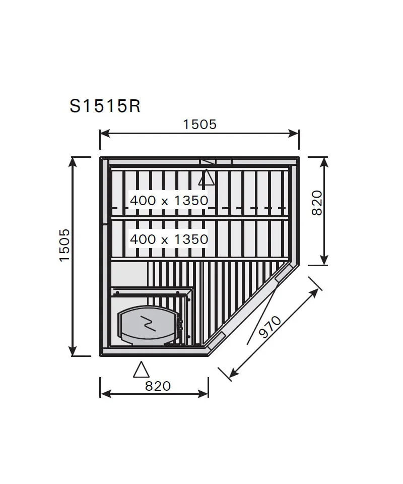 Harvia Variant Small Corner S1515R Dimensions