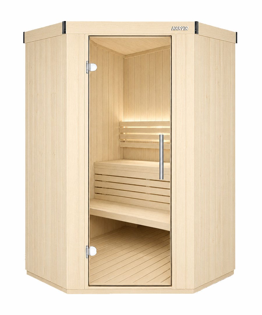 Harvia Variant Small Corner Aspen Wood Panelling Aspen Interior