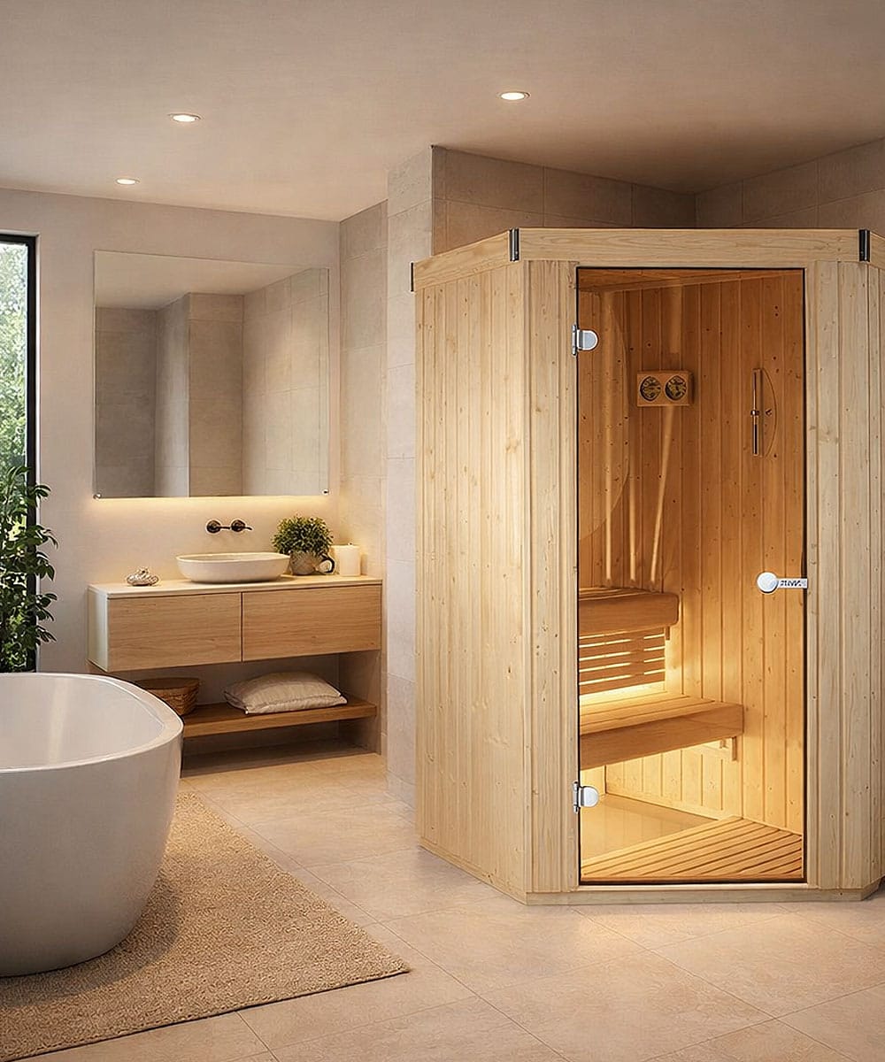 Harvia Variant Small Corner Bathroom Installation