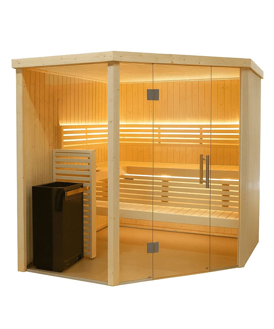 Harvia Variant View Corner Large 4 Person Glass Front Sauna