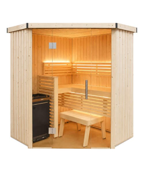 Harvia Variant View Corner Medium 3 Person Glass Front Sauna Spruce Aspen