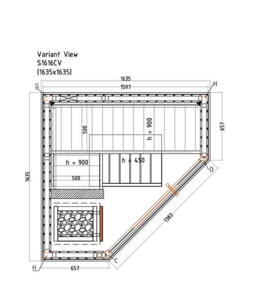 Harvia Variant View Medium Corner Dimensions