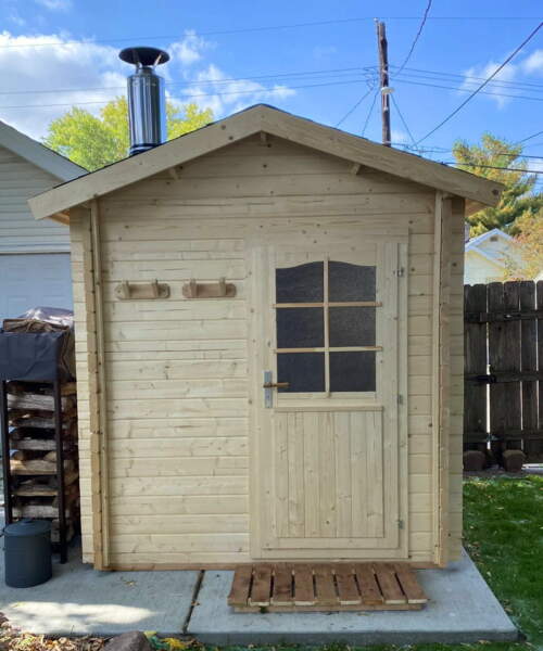 Harvia Kuikka Outdoor Sauna Cabin Installed in Garden