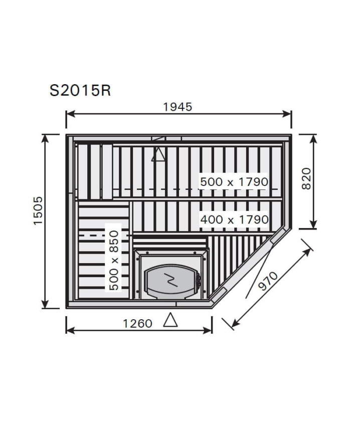 Harvia Variant Corner Medium S2015R Dimensions