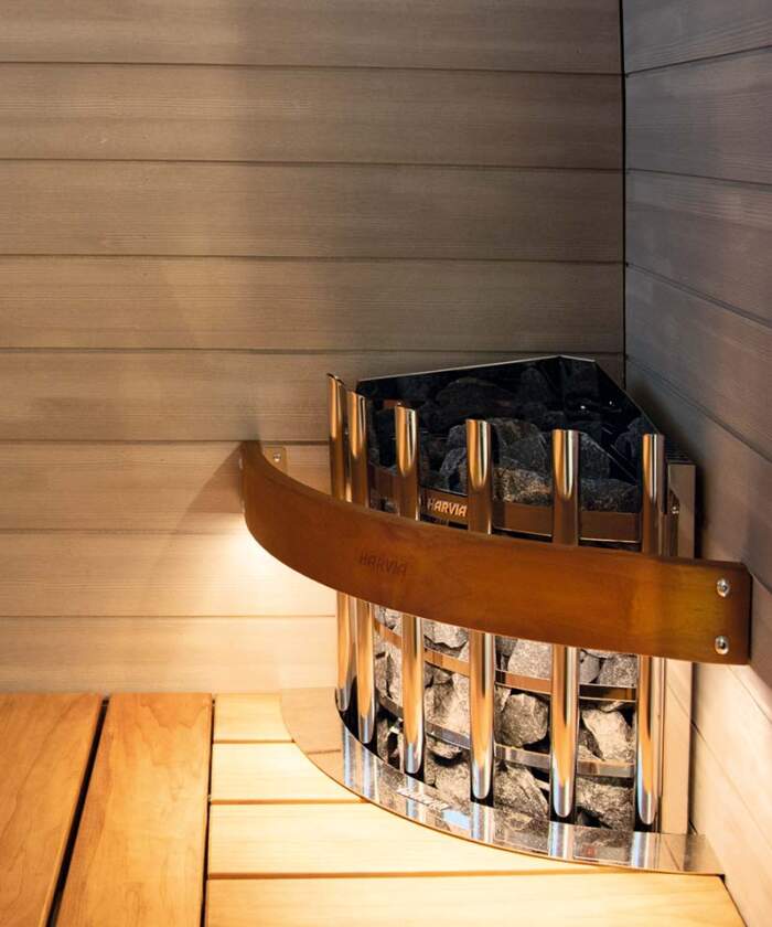 Harvia Glow Corner Embedded with Flange and Illuminated Safety Railing