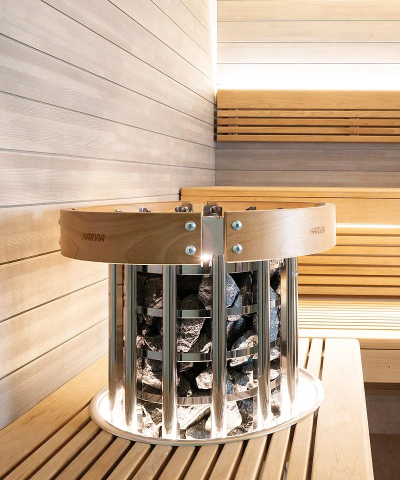 Harvia Glow Embedded in Sauna Bench with Illuminated Safety Railing