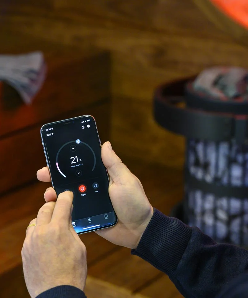 Harvia MyHarvia Phone App Being Used for Sauna