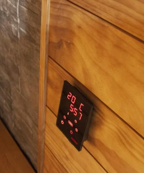 Harvia Xenio Control Unit Mounted on Sauna Wall