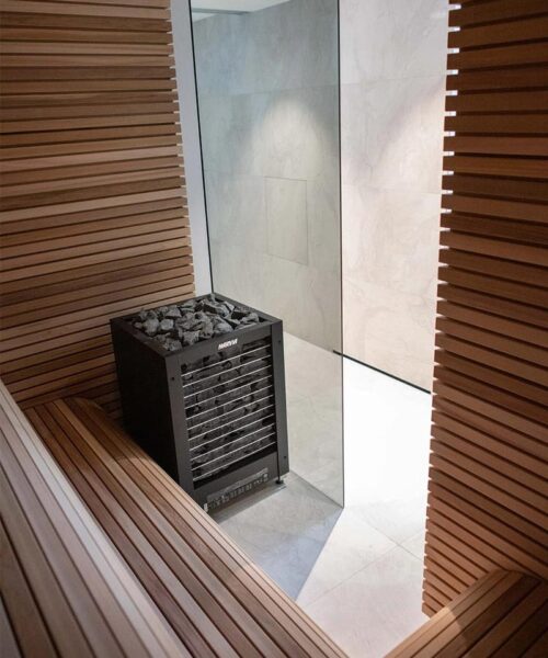 Harvia Modulo sauna heater installed in commercial sauna