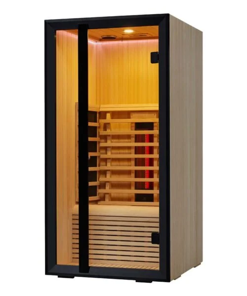 Angled View of the Sentiotec Onni Mini Sauna Cabin