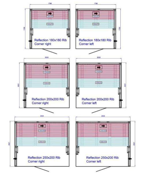 Sizes Diagram Tylo Reflection RIB Glass Corner