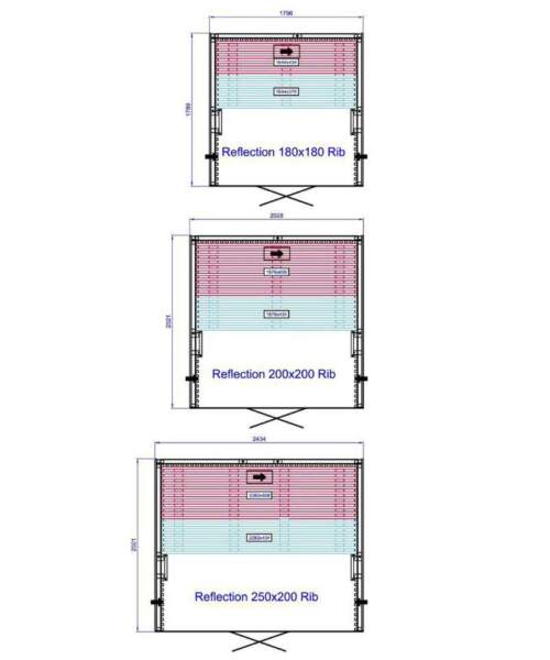 Dimensions of the Tylo Reflection RIB Glass Front Sauna