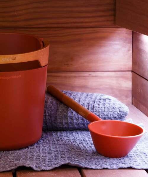 Harvia Helmi Sauna Ladle Situated in Sauna