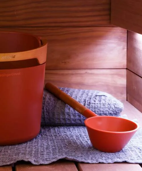 Harvia Helmi Sauna Ladle Situated in Sauna