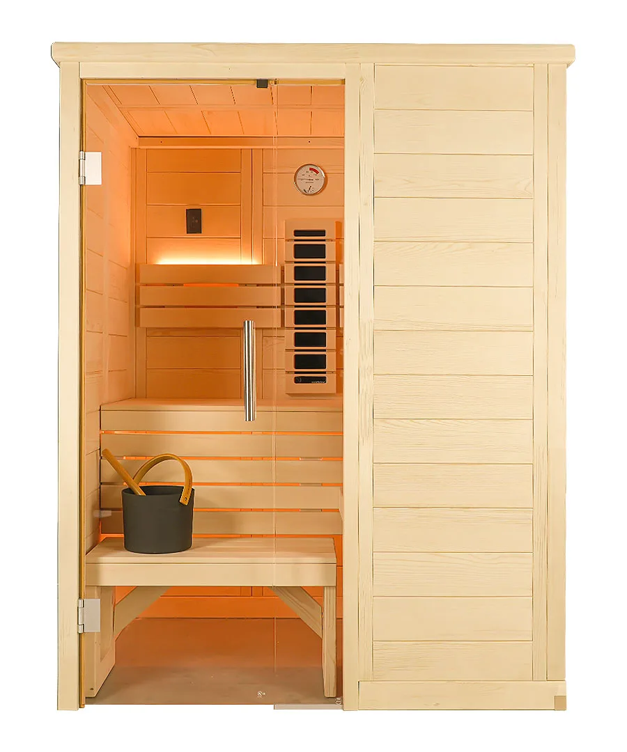 Harvia Alaska Mini Infra+ 2 Person Hybrid Home Sauna Linden Wood