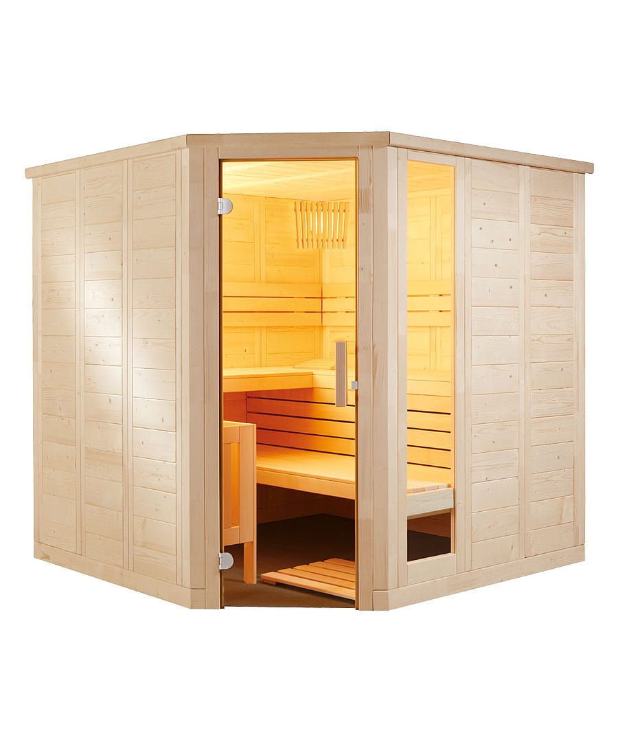 Harvia Komfort Corner 4 Person Home Sauna Cabin Spruce Lime
