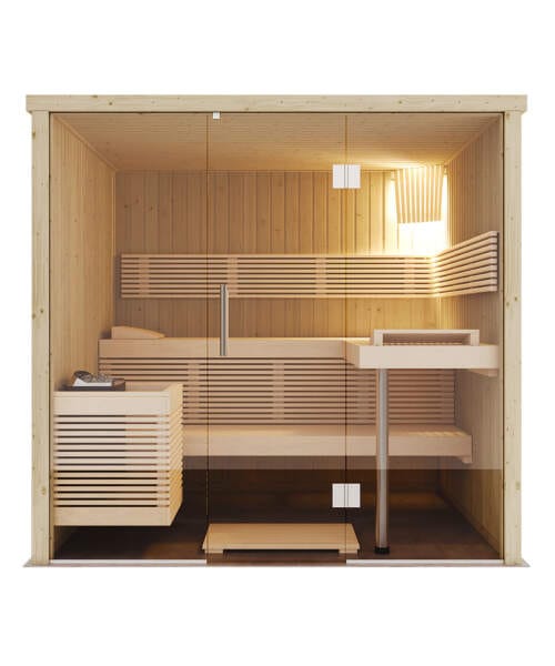 Harvia Panorama Large 5 Person Glass Front Sauna Kit Spruce