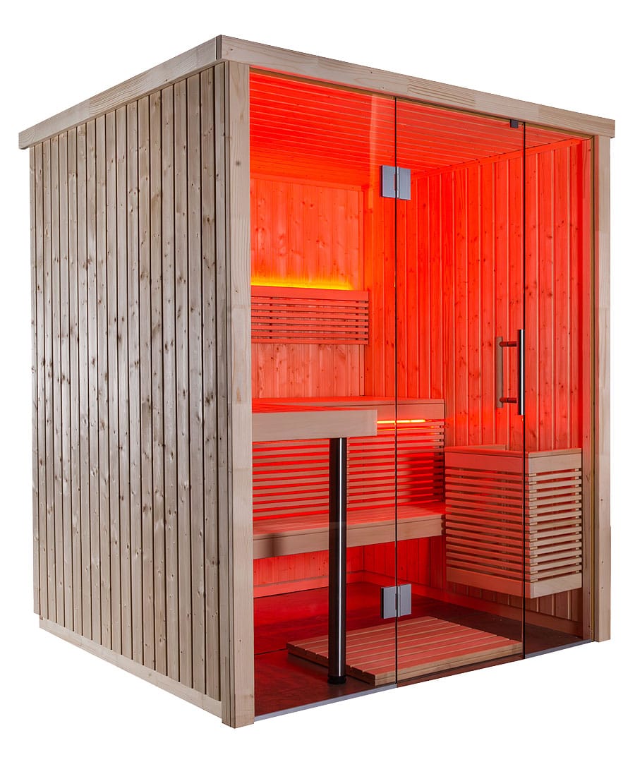 Harvia Panorama Mini Angled View with Red RGBW LED Mood Lighting