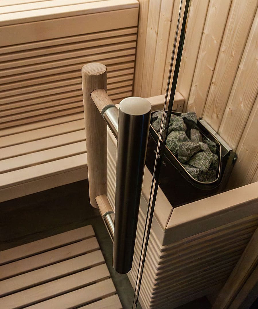 Harvia Panorama Mini Door Detail and Heater Guard