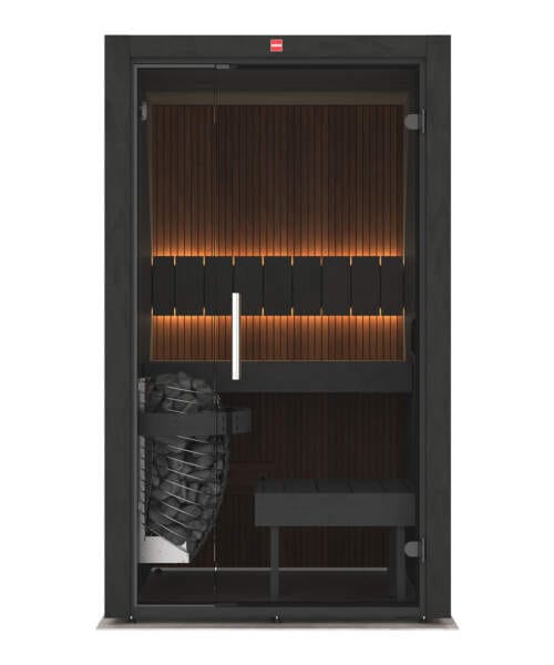 Harvia Urban Small Black 2 Person Glass Front Home Sauna Cabin