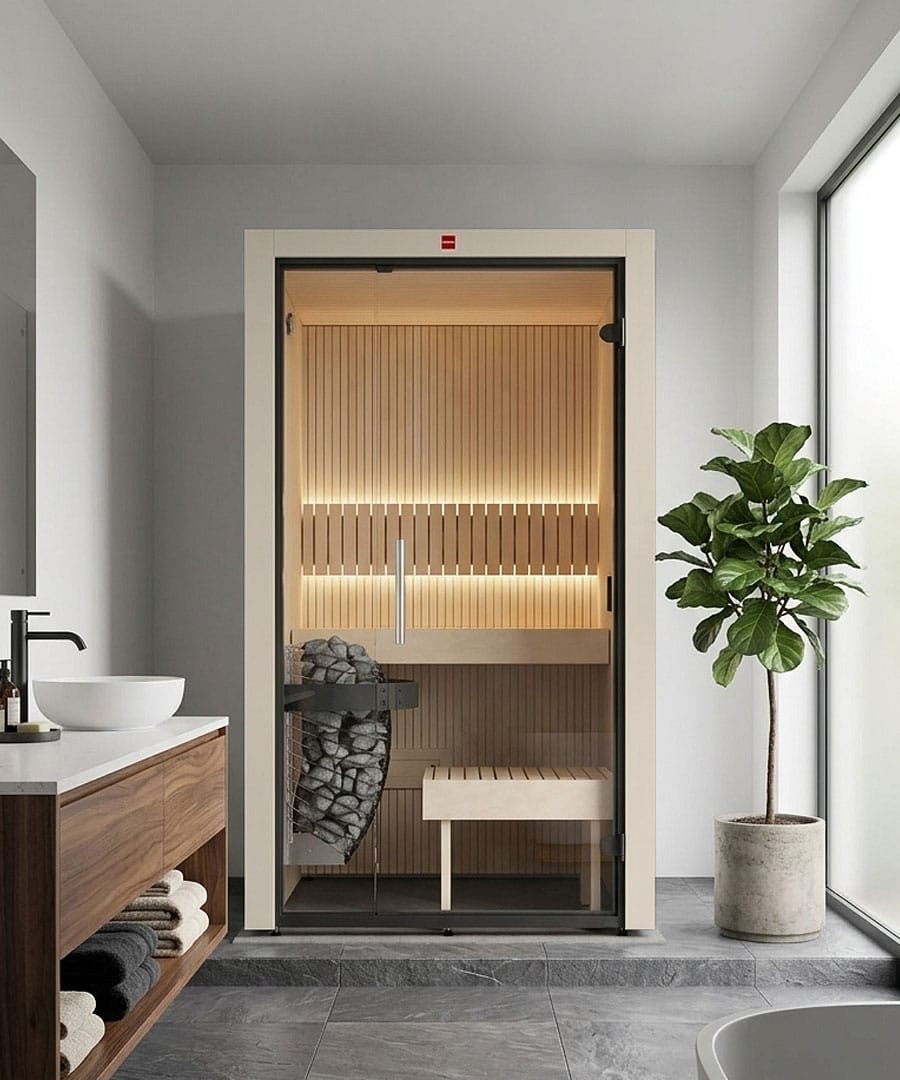 Harvia Urban Small White Home Bathroom Installation