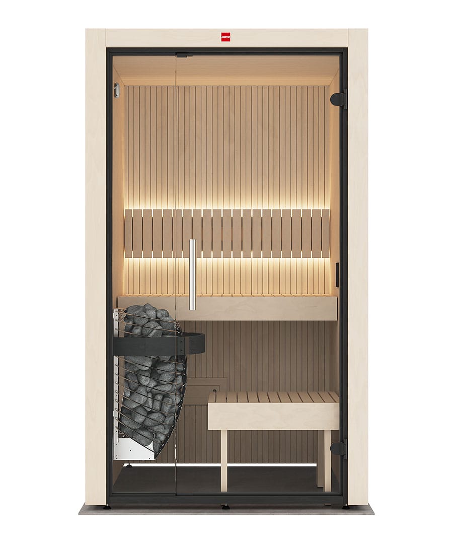 Harvia Urban Small White 2 Person Glass Front Designer Home Sauna