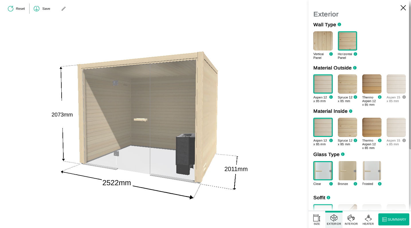 Screenshot: It's now time to design the exterior of your new sauna room