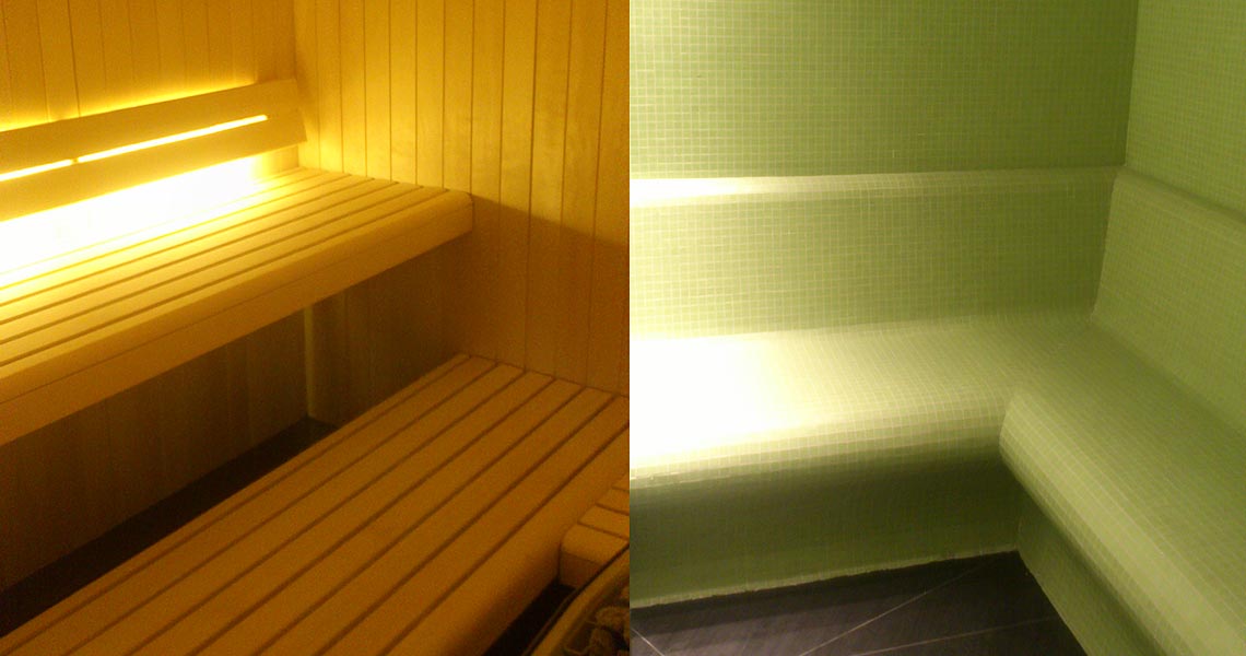 Tylo Sauna & Mosaic Tiled Steam Room Installed into Home Spa London