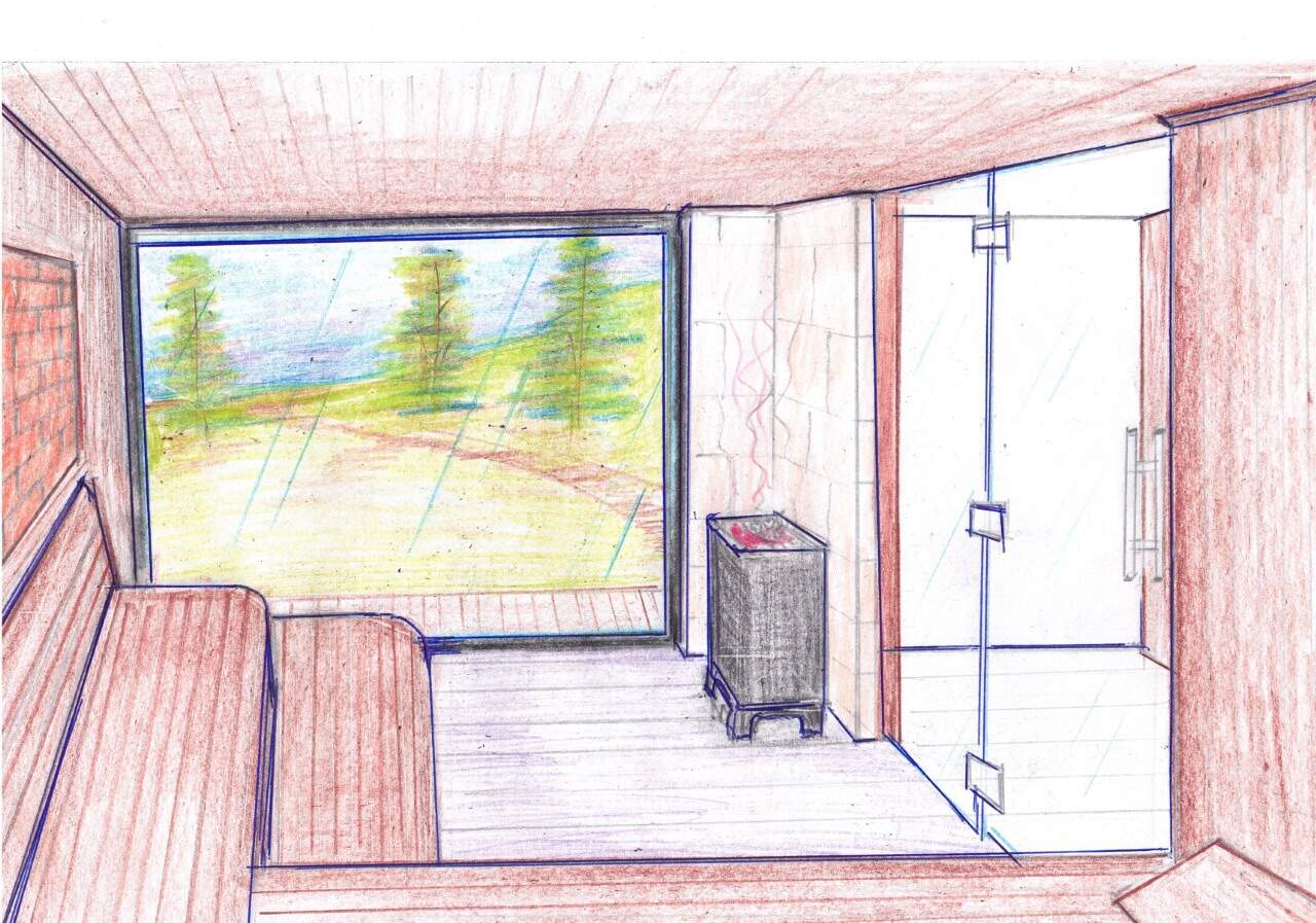 Example: Rough sketch of bespoke DIY sauna for delivery in kit form.