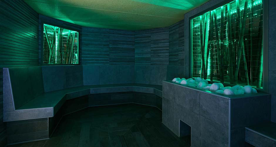 bamboo themed commercial steam room