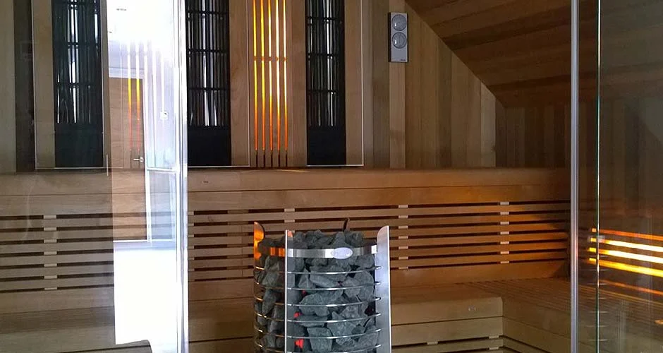 designer glass front sauna