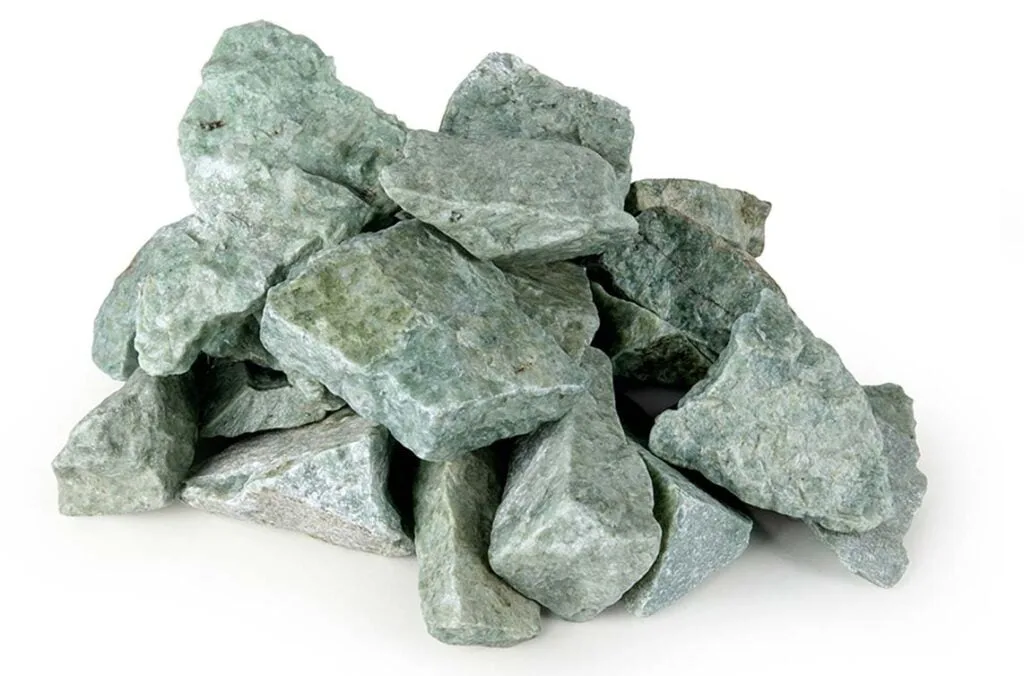 Nephrite or Serpentine jade stone is sometimes referred to as jadeite when sold as sauna stones.